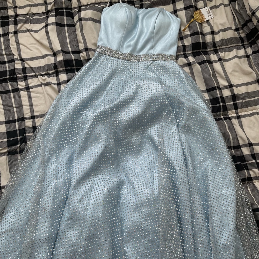 Light blue holographic strapless Prom dress